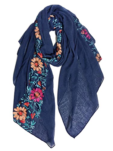 GERINLY Fashion Scarves for Women Lightweight Lace Printed Scarf Shawl Wrap - color: N-navy