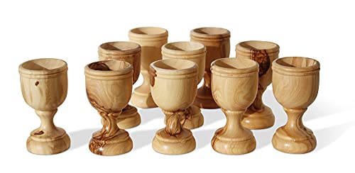 THE JERUSALEM GIFT SHOP SINCE 2004 10 Small Communion Cups. Hand Carved Kiddush Cup from Olive wood - for Church, Ministry & Worship events with Certificate of Origin. - color: 10 Cup Set [Small]