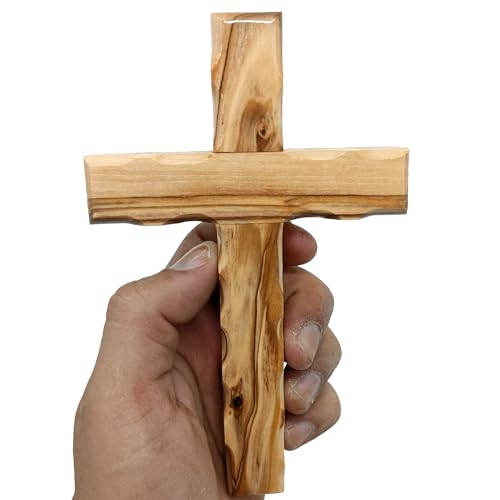 Zuluf 6.2" Olive Wood Plain Wall Cross | Christian Handmade Wooden Cross for Wall from Jerusalem Holy Land | Wall Cross for Home Decor | Catholic Wall Art | Religious Christian Decor Gift - size: 6.3"L x 3.9"W