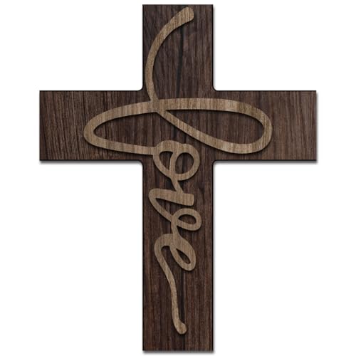 Love Biblical Verse Cross Wall Decor - Christian Wooden Cross - Christian Wooden Hanging Decorations for Home Easter Christmas Farmhouse Kids Room, 8x10 Inches -A08 - color: A love