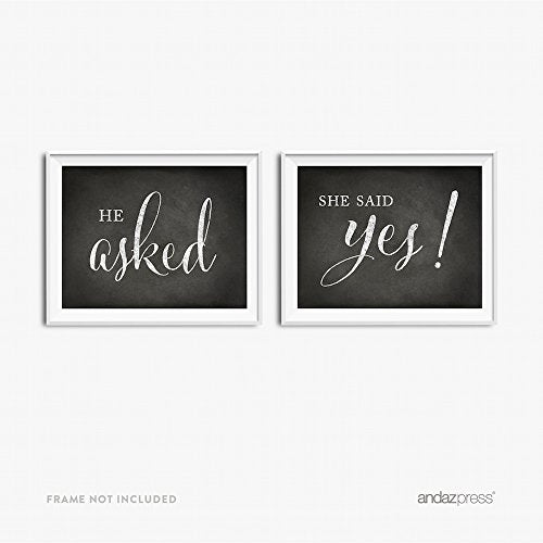 Andaz Press Wedding Party Signs, Vintage Chalkboard Print, 8.5x11-inch, He Asked, She Said Yes! Engagement Save the Date Photoshoot Signs, 2-Pack - color: Photoshoot He Asked She Said Yes