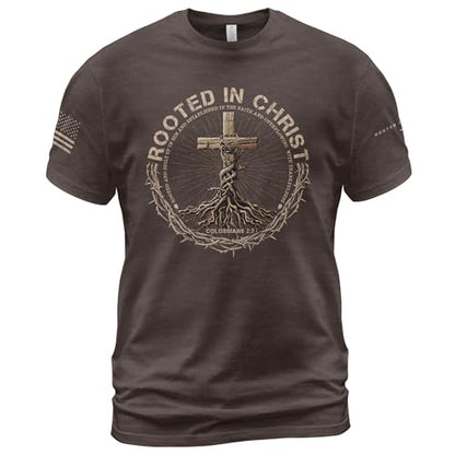 Rooted in Christ Shirt, Jesus Tee, Christian Shirt Men 2 - color: Brown, size: 5X-Large