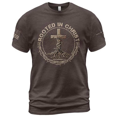 Rooted in Christ Shirt, Jesus Tee, Christian Shirt Men 2 - color: Brown, size: Small