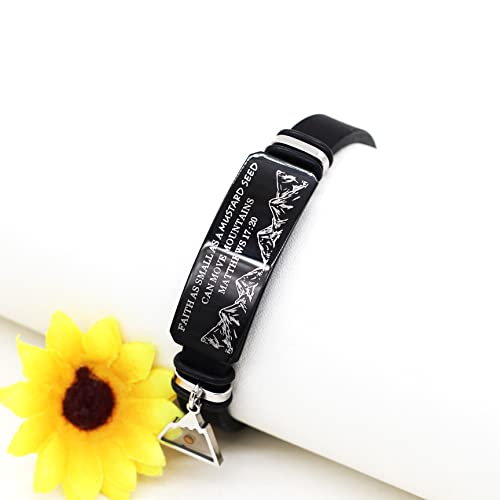 Men's Motivational Black Silicone Bracelet Mountain Mustard Seed Faith Cuff Wristband Bible Verse Quote Jewelry Y2003 (Triangle)