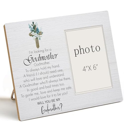 Will You Be My Godmother- Godmother Proposal Gift Wood Picture Frame, Baptism Christening Gifts for Godmother Birthday, Tabletop Wall Display (4x6 Inch Photo) - color: Baptism-2