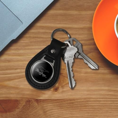 GRAPHICS & MORE Ford Mustang Pony Script Black Leather Keychain