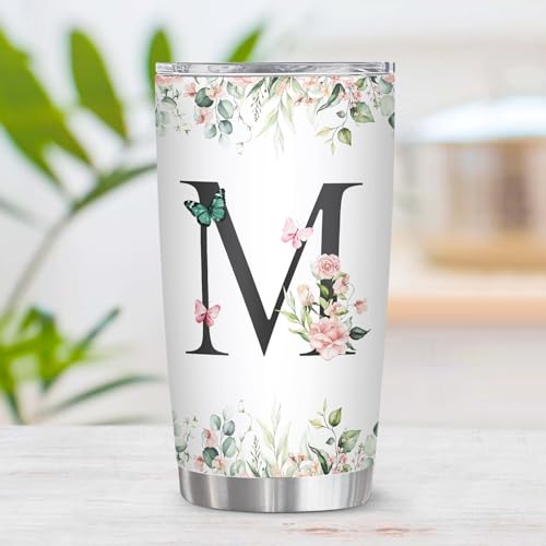 Personalized Initial M Tumbler 20oz, Monogrammed Gift for Women Birthday Mothers Day Religious Gift, Personalized Christian Gift for Women Initial Coffee Mug - style: Initial M cup