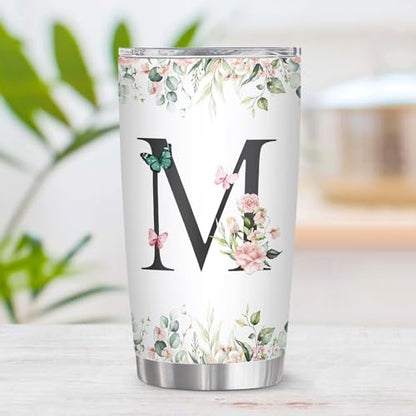 Personalized Initial M Tumbler 20oz, Monogrammed Gift for Women Birthday Mothers Day Religious Gift, Personalized Christian Gift for Women Initial Coffee Mug - style: Initial M cup