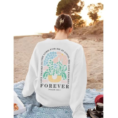 KEEVICI Women Christian Jesus Faith Sweatshirts Bible Verse Flower Floral Sweatshirt Religious God Graphic Oversized Hoodie - color: White, size: Small