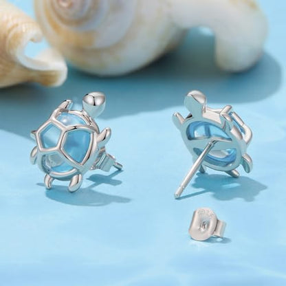 Cute Stud Earrings for Women Dachshund Koi Fish Sea Star Sea Turtle Sea Conch Earrings 14K Gold Plated Dainty Stud Earring funky Jewerly - color: Silver Turtle