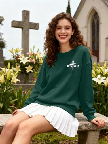 Christian Sweatshirts for Women Jesus Cross Casual Pullover - color: Green, size: Medium