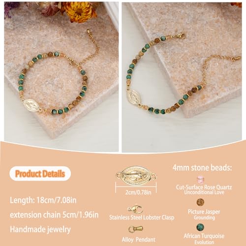 COLOYAN 9PCS Inspirational Gifts Natural Stone Beads Bracelets for Women
