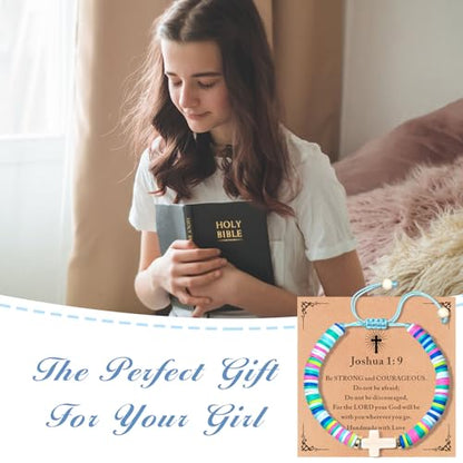 Cute Cross Bracelet Teen Girl Gifts Trendy Stuff Christian Gifts for Kids/Girls/Boys/Teens/Women Jewelry Colorful Jesus Bracelets Christmas Religious Communion Baptism Confirmation Gifts - color: 3-Confirmation B