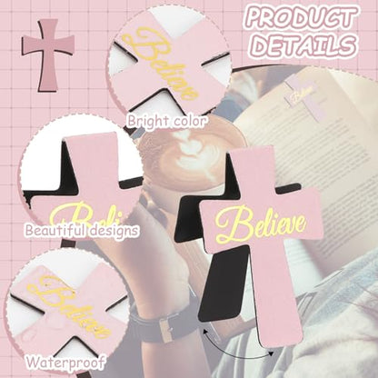 Outus 48 Pcs Magnetic Christian Religious Cross Bookmark, 16 Pink Styles