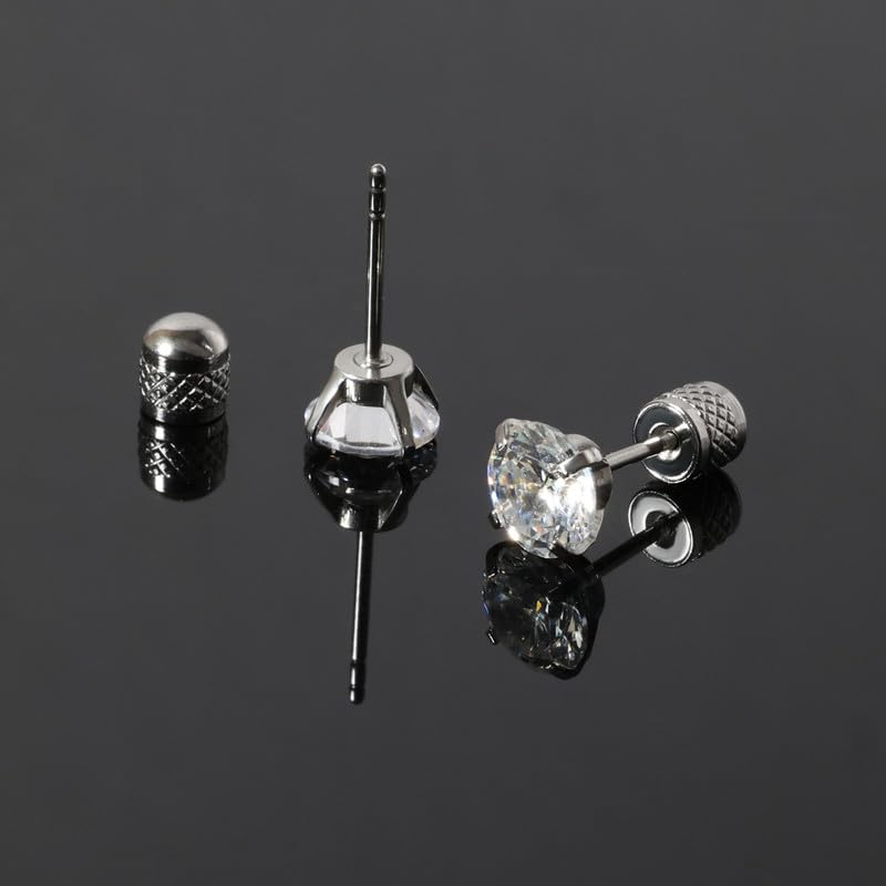 Titanium Earrings Push-in Threadless Flat Back Stud Earrings for Women Men, Cartilage Earring Hypoallergenic Cubic Zirconia Earrings Studs for Helix Tragus Piercing Jewelry - color: Silver-6mm