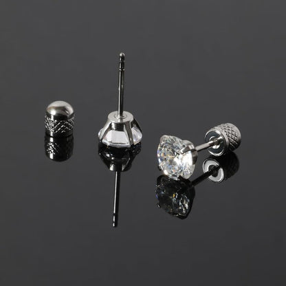 Titanium Earrings Push-in Threadless Flat Back Stud Earrings for Women Men, Cartilage Earring Hypoallergenic Cubic Zirconia Earrings Studs for Helix Tragus Piercing Jewelry - color: Silver-6mm