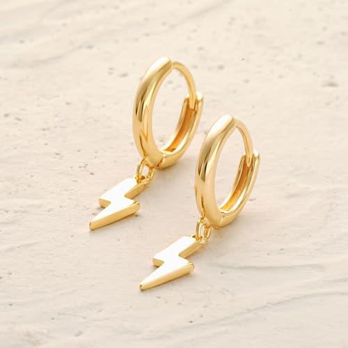 MYEARS Women Earrings Gold Huggie Hoop Dangle Drop 14K Gold Plated Small Simple Hypoallergenic Everyday Jewelry - style: Lightning