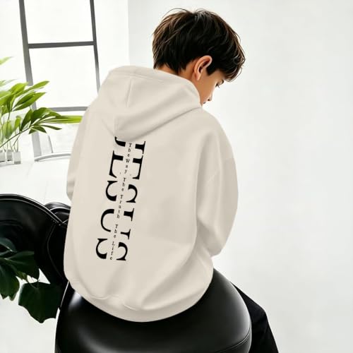 Boys Christian Jesus Hoodie Kids Faith Bible Verse Sweatshirt - color: Apricot, size: 11-12 Years