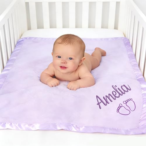Personalized Baby Blanket with Embroidered Name,Custom Baby Receiving Blankets Soft Fleece Toddler Blanket for Newborn Baby Girl Shower Gifts -36" x 36" - color: Purple