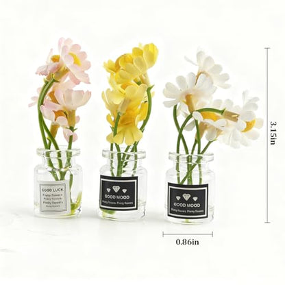 3PCS Daisy Flower Car Dashboard Decorations, Cute Mini Glass Vase Daisy Flower Vehicle Decor, Automotive Interior Aesthetic Dash Ornaments for Women Girl, Universal for SUV Truck Sedan