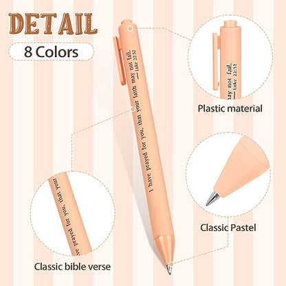 Cholemy 50 Pcs Bible Verse Pens Bulk Christian Pens Black Ink, Pastel - color: Pastel