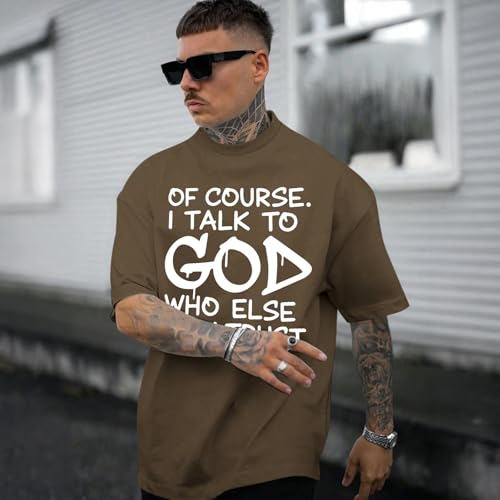 Fkatuzi Christian Jesus God Shirts for Men Religious Faith Bible Verse T Shirt Oversized Graphic Tee Cotton Streetwear Tops - color: Brown, size: Small