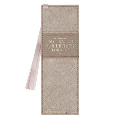 Christian Art Gifts Faux Leather Bookmark for Women: Grace is Sufficient - color: Creamy Taupe Floral/Grace is Sufficient