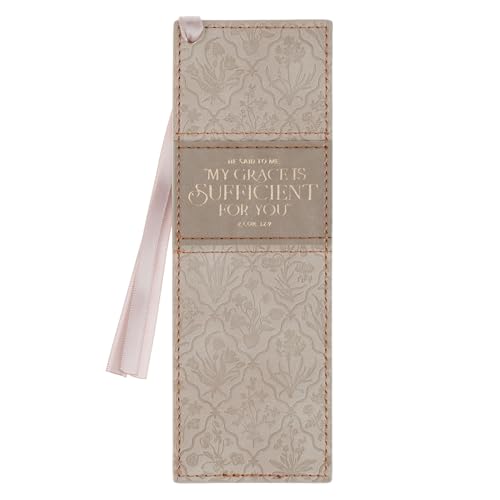 Christian Art Gifts Faux Leather Bookmark for Women: Grace is Sufficient - color: Creamy Taupe Floral/Grace is Sufficient
