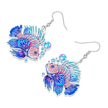 DUOWEI Novelty Cartoon Tropical Betta Fish Acrylic Earrings Colorful Marine Life Drop Dangle Jewelry Gifts - color: Blue