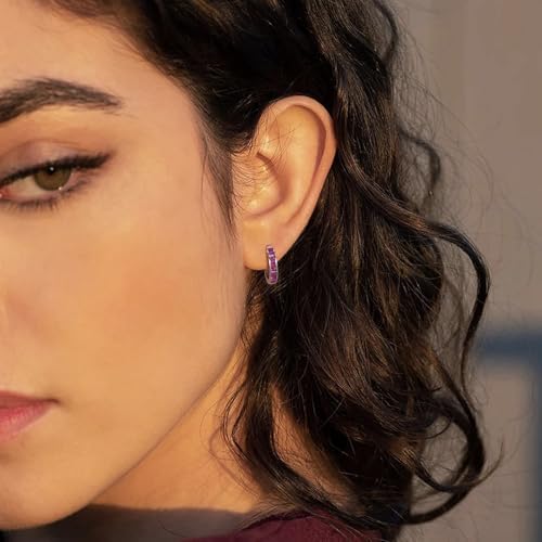 14K Gold Huggie Earrings for Women Silver Huggie Hoop Earrings Cubic Zirconia Huggie Earrings Stud Earrings Lightweight Dainty Hypoallergenic Earrings Jewelry Gifts - color: Silver Hot Pink CZ Huggies