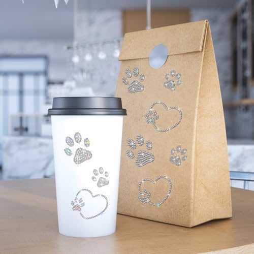 Epakh 84 Pcs Silver Paw Print Stickers Glitter Bling Rhinestone Sticker - color: Silver, size: Paw Print