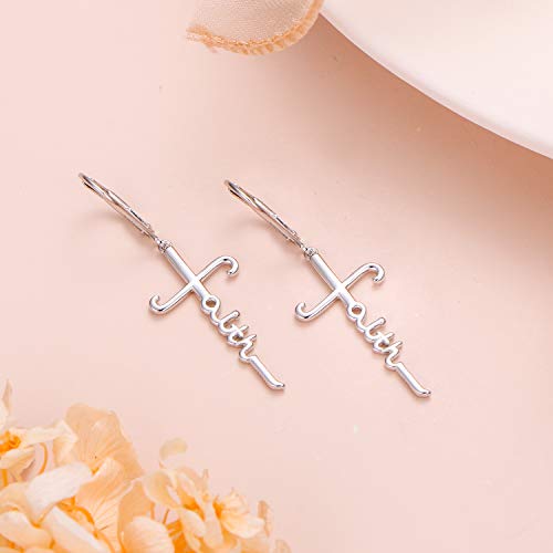 925 Sterling Silver Infinity Love of God Simple Dainty Faith Cross Dangle Earrings Religious Gift for Women - color: Faith