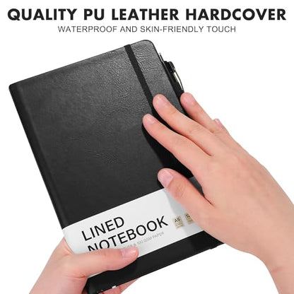 Aodaer 1 Set Lined Notebook Journal with Pen A5 Notebooks 100 GSM College Ruled Hardcover Notebook PU Leather Notepad with Pen Holder for Office School, 5.7 x 8.3 Inches, Black - color: Black