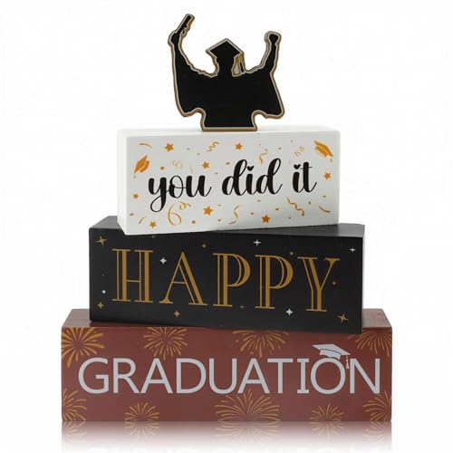 4 Pcs Class of 2026 Wooden Block Signs Senior 2026 Graduation Table Decorations Graduation Tiered Tray Decorations Graduation Centerpieces for Tables Congrats Grad Tabletop for Home Decor - style: Graduation