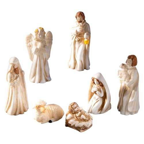 7Pcs Miniature Nativity Sets for Christmas Indoor Set, Classic Nativity Scene Resin Figurines Set, Nativity Tiny Figures Set for Religious Decorations Collection Gifts