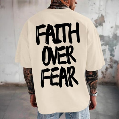 Christian Jesus Shirts for Men Faith Over Fear Shirt God Religious Bible Verse Inspirational Oversized Graphic Tees - color: Apricot, size: Small