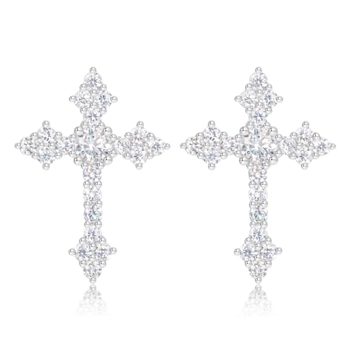 Moissanite Cross Earrings Sterling Silver Cross Stud Eearrings D Color VVSI Moissanite Stud Earrings Crucifix Jewelry Gift - color: Silver-0.5CT