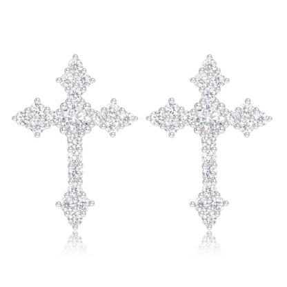 Moissanite Cross Earrings Sterling Silver Cross Stud Eearrings D Color VVSI Moissanite Stud Earrings Crucifix Jewelry Gift - color: Silver-0.5CT