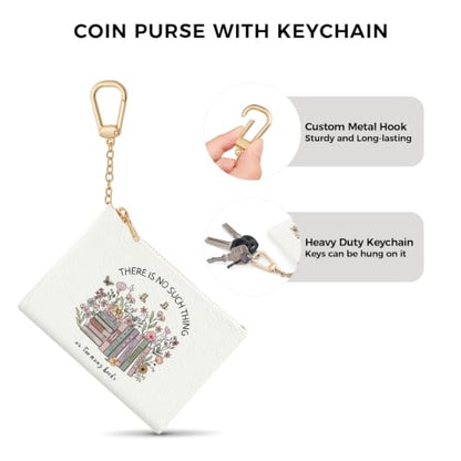 Book Floral Cute Keychain Coin Purse for Women Small Change Pouch - color: Books Floral