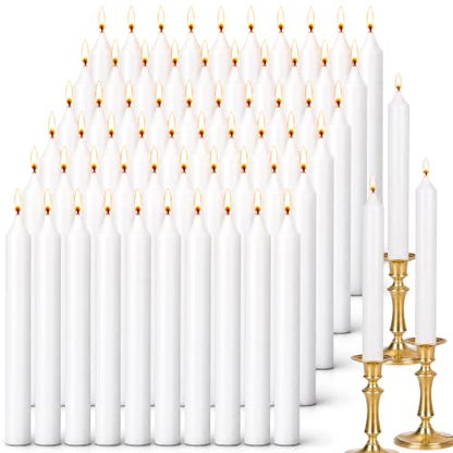 100 Pcs White Small Taper Candles Unscented Bulk Christmas Advent Church Candles for Prayer,Church, Wedding, Candlelight Dinner & Religious Ceremony 5" H X 1/2" D