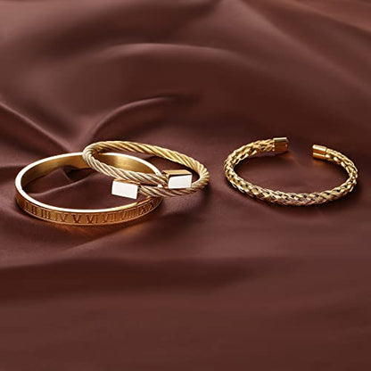 WFYOU Stainless Steel Bracelets for Men Gold Cuff Bracelet Birthday Gifts - color: Gold 4