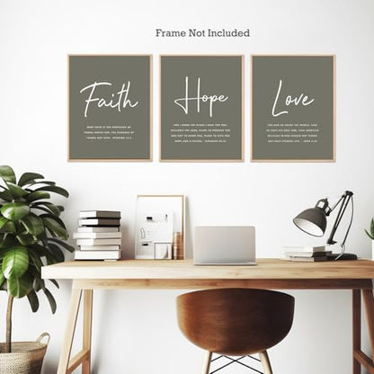 Set of 3 Poster Bible Verse Wall Art,Faith Hope Love Christian Wall Decor - color: Faith Hope Love