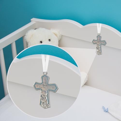 elskandi Crib Cross God Bless This Baby Boy Wall Art for Nursery