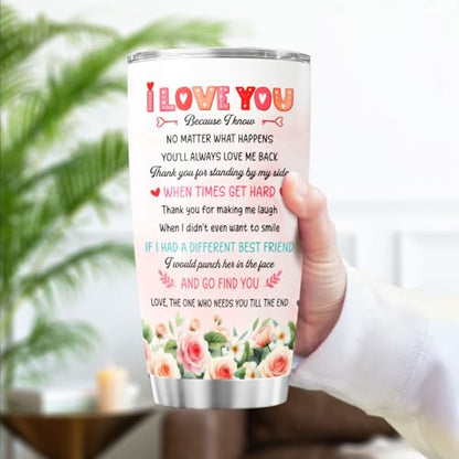 Best Friend Birthday Gift for Women, To My Bestie Quote Design, 20oz Stainless Steel Tumbler with Floral Art, Friendship Present for BFF, Valentine, Christmas, Galentines Day - color: Best Friend
