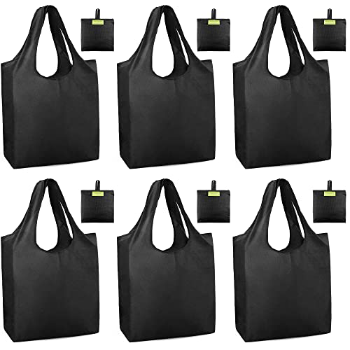 BeeGreen Black Tote Bag Shopping Bags for Groceries & Reusable Grocery Bag Heavy Duty, Large Tote Bag for Women, Foldable 6 Pack Gift Bags With Handles, Cute Cloth Washable for Holiday Travel & Bulk - color: Vintage Black