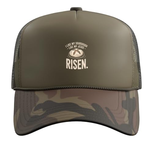 Risen Sourdough Christian Baker Amen Trucker Hat with Adjustable Mesh Back - color: Camo Green