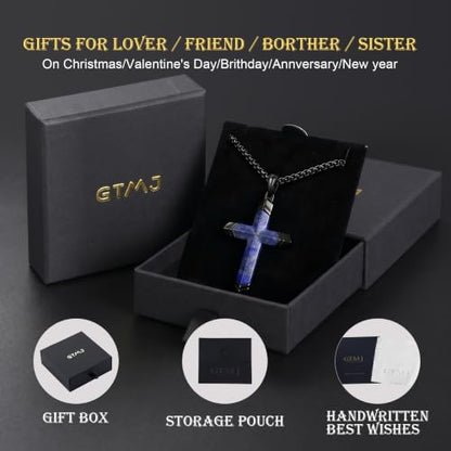 Lapis Lazuli/Amethyst Cross Necklace for Men Waterproof and Sweat-Resistant Suitable for both men and women With Adjustable Box Chain Christian Jewelry Father Day Gifts for Men - color: Blue&Black