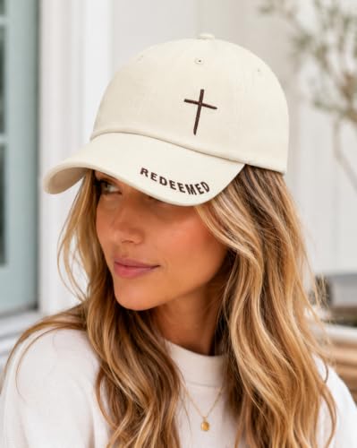 Cross Jesus Hat with Gifts Box, Embroidered Religious Baseball Cap, Christian Gifts for Men Women - color: Beige