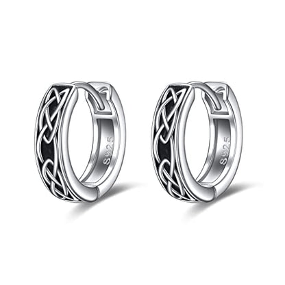 AOBOCO Black Hoops Earrings for Men Sterling Silver Viking Celtic Cross Heart Skull Round Triangle Hoop Earrings Birthday Father Day Christmas Jewelry Gifts for Men Women Friends - style: Celttic Chunky Hoops