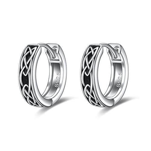 AOBOCO Black Hoops Earrings for Men Sterling Silver Viking Celtic Cross Heart Skull Round Triangle Hoop Earrings Birthday Father Day Christmas Jewelry Gifts for Men Women Friends - style: Celttic Chunky Hoops